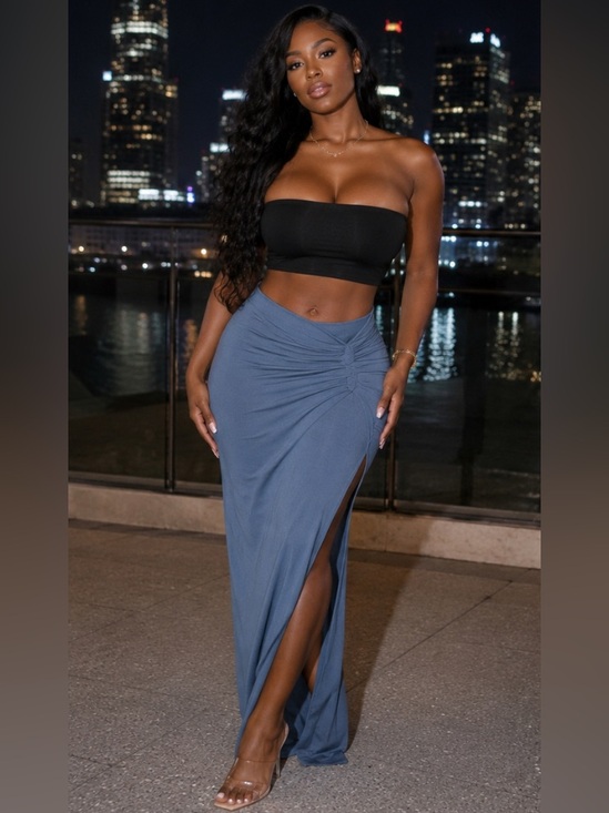 Fashion Nova Dresses & Skirts - Fashion Nova Abbey snatched Slate Blue Ribbed maxi Skirt